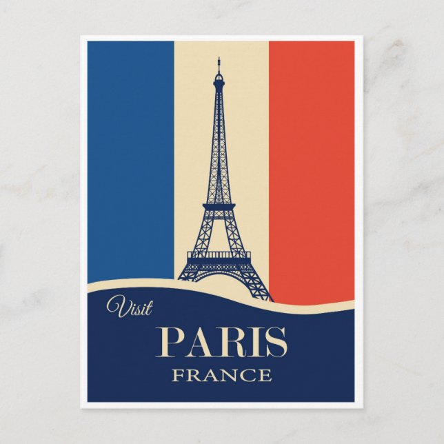 Vintage Paris France Eiffel Tower French Flag Postcard (Front)