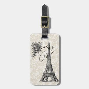 Vintage Paris France Eiffel Tower luggage tag
