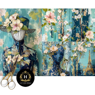Vintage Paris France Fashion Collage Decoupage  Tissue Paper
