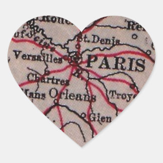 Vintage Paris France HEART Map Art Heart Sticker