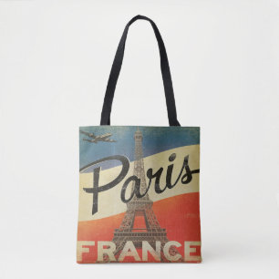 Vintage Paris France Tote aeroplane Eiffel tower