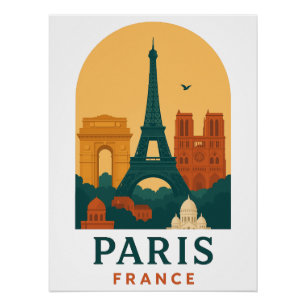 Vintage Paris France Travel Eiffel Tower Poster