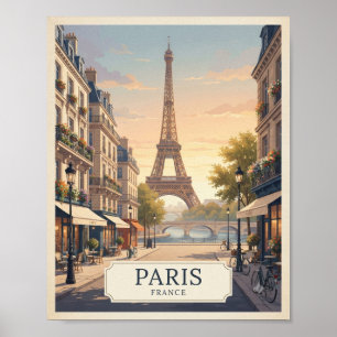 Vintage Paris France Travel Poster Eiffel Tower