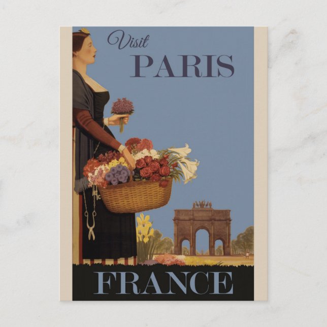 Vintage Paris France Travel Poster Postcard (Front)
