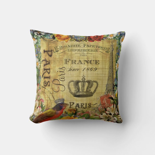 Vintage Paris French Design on Parchment paper Cushion (Front)