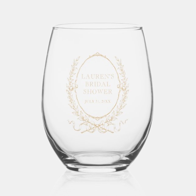 Vintage Paris Glam | Bridal Shower Stemless Wine Glass (Front)