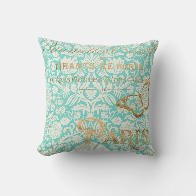 Vintage Paris Gold Design With Butterfly Cushion (Front)