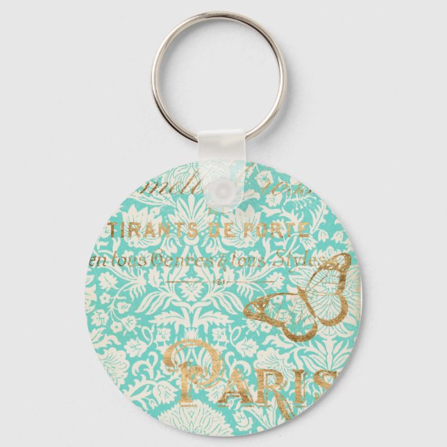 Vintage Paris Gold Design With Butterfly Key Ring (Front)