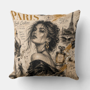 "Vintage Paris Haute Couture" Vintage Sketch Cushion