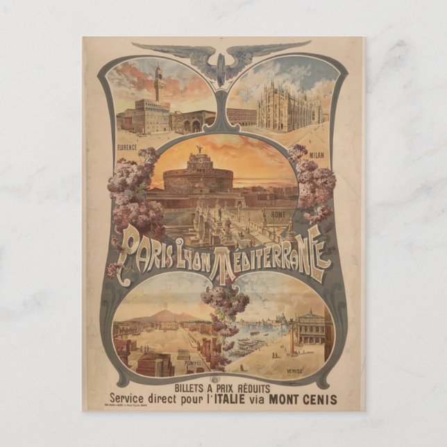 Vintage Paris Lyon France Train Travel Tourism Postcard (Front)