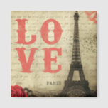 Vintage Paris Magnet<br><div class="desc">Vintage Eiffel Tower image in Paris,  France. An old French love letter is faded in the background.</div>