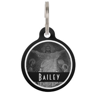 Vintage Paris Main mosaic Sacred Heart jesus Pet Tag