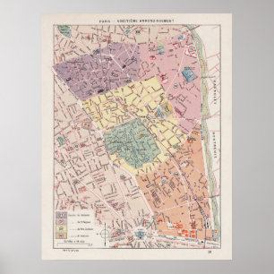 Vintage Paris Map, 1900 -  20th Arrondissement Poster
