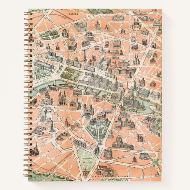 Vintage Paris Map Dot Grid Notebook (Front)