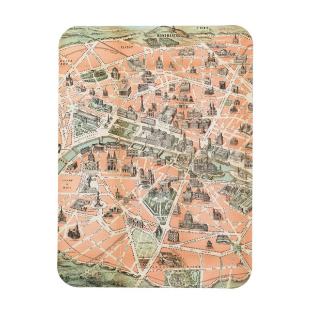 Vintage Paris Map Flexible Magnet (Vertical)