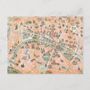 Vintage Paris Map Postcards