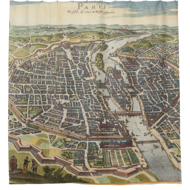 Vintage Paris Map Shower Curtain (Front)