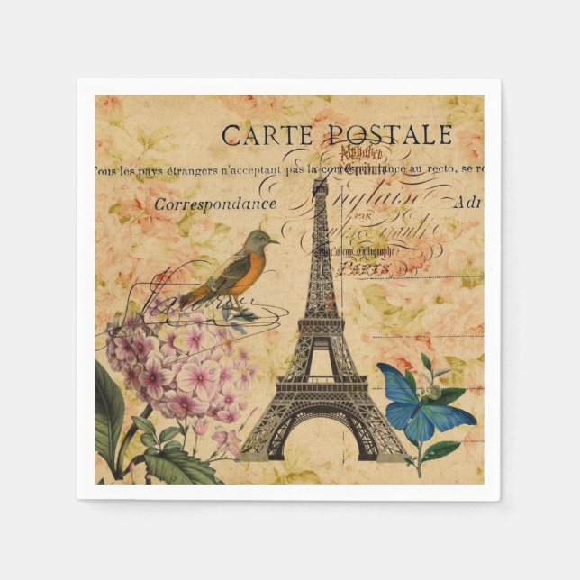 Vintage Paris Party French Botanical Eiffel Tower  Napkin (Front)