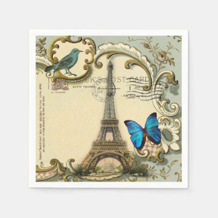 Vintage Paris Party French Botanical Eiffel Tower  Napkin
