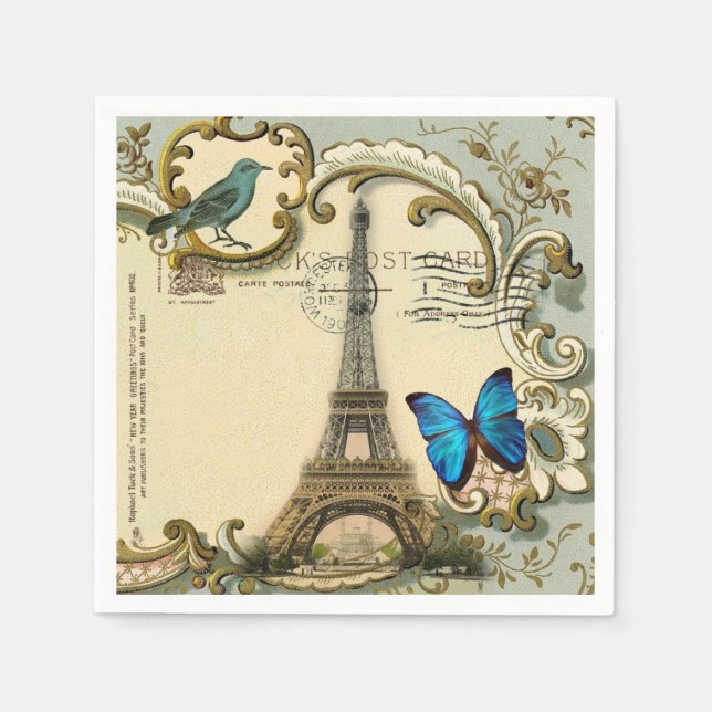 Vintage Paris Party French Botanical Eiffel Tower  Napkin (Front)