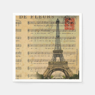 Vintage Paris Party French Botanical Eiffel Tower Napkin