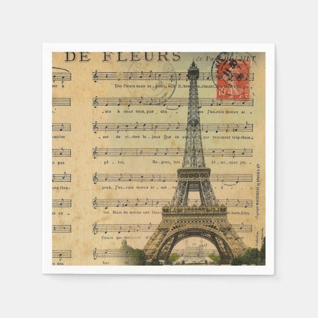 Vintage Paris Party French Botanical Eiffel Tower  Napkin (Front)