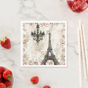 Vintage Paris Party French Botanical Eiffel Tower  Napkin