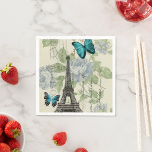 Vintage Paris Party French Botanical Eiffel Tower  Napkin