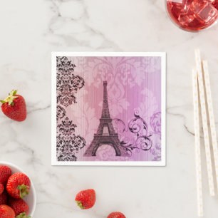 Vintage Paris Party French Botanical Eiffel Tower Napkin