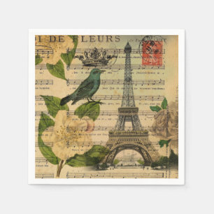 Vintage Paris Party French Botanical Eiffel Tower Napkin