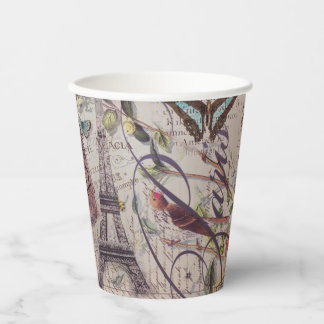 Vintage Paris Party French Botanical Eiffel Tower Paper Cups