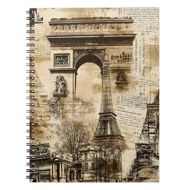 Vintage Paris Pattern – Eiffel Tower Landmarks Notebook (Front)