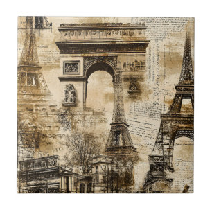 Vintage Paris Pattern – Eiffel Tower Landmarks Tile