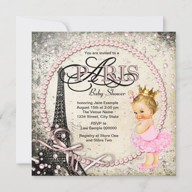 Vintage Paris Pearl Baby Shower Invitation (Front)