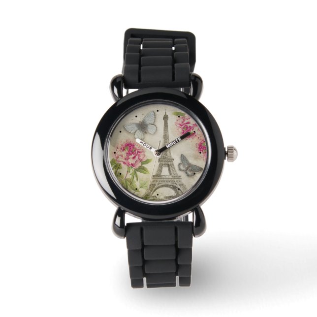 Vintage Paris Peonies Butterflies watch (Front)