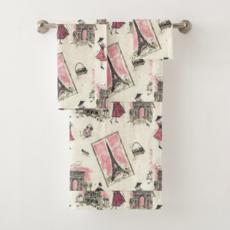 Vintage Paris Pink Bath Towel Set