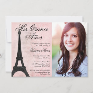 Vintage Paris Pink Black Sweet 15 Quinceanera Invitation