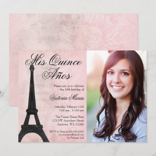 Vintage Paris Pink Black Sweet 15 Quinceanera Invitation