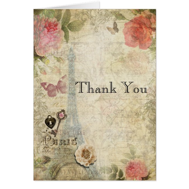 Vintage Paris Pink Roses Lock & Key Chic Wedding (Front)