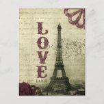 Vintage Paris Postcard<br><div class="desc">Vintage Eiffel Tower image in Paris,  France. An old French love letter is faded in the background.</div>