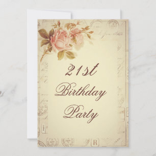 Vintage Paris Postmarks Chic Roses 21st Birthday Invitation
