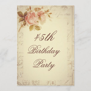 Vintage Paris Postmarks Chic Roses 45th Birthday Invitation