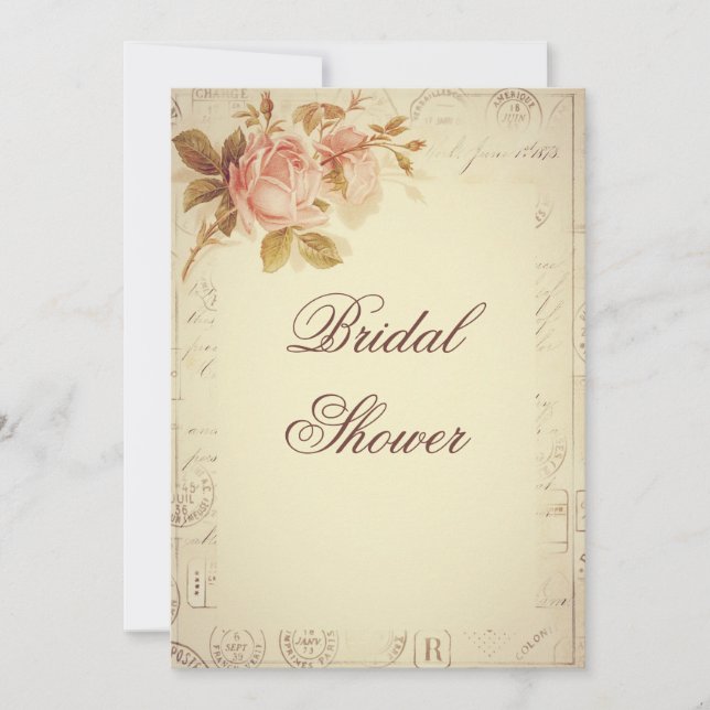 Vintage Paris Postmarks Chic Roses Bridal Shower Invitation (Front)