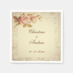 Vintage Paris Postmarks Chic Roses Napkin