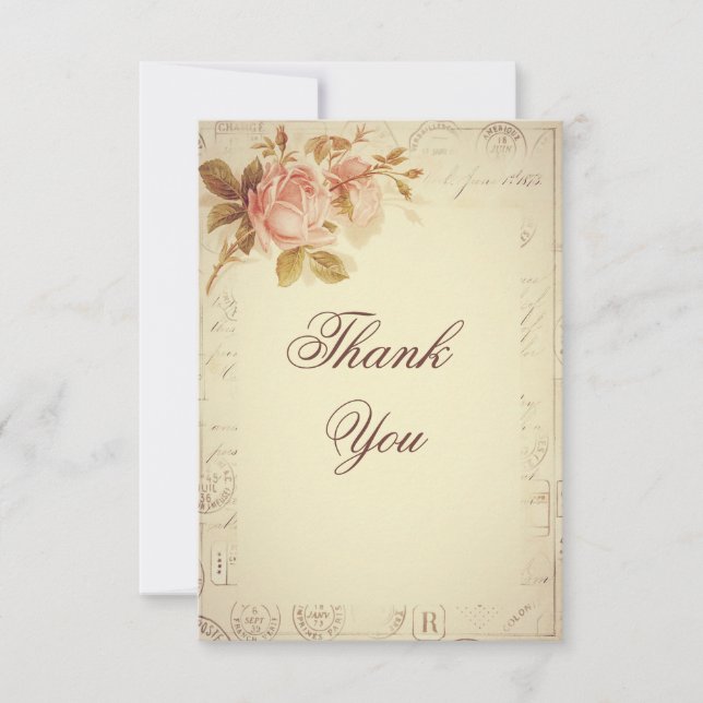 Vintage Paris Postmarks Chic Roses Thank You Card (Front)