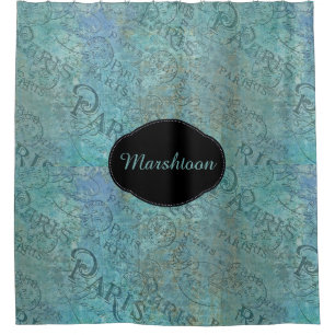 Vintage Paris Postmarks Teal Custom Shower Curtain