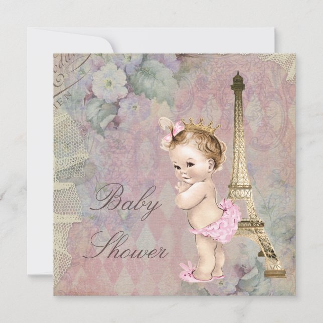 Vintage Paris Princess Floral Baby Shower Invitation (Front)