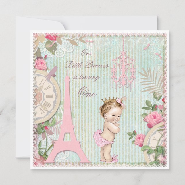 Vintage Paris Princess Shabby Chic 1st Birthday Invitation (Front)