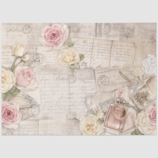 Vintage Paris Rose Collage Decoupage Paper (Front)
