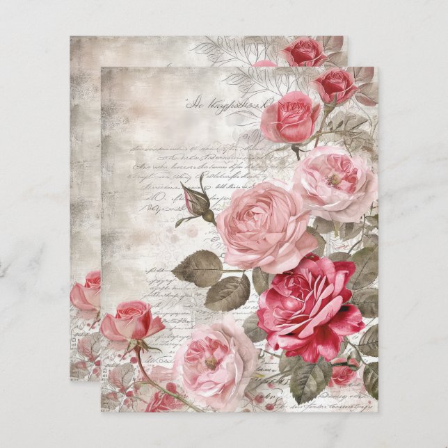 Vintage Paris Rose Paper Sheet (Front/Back)